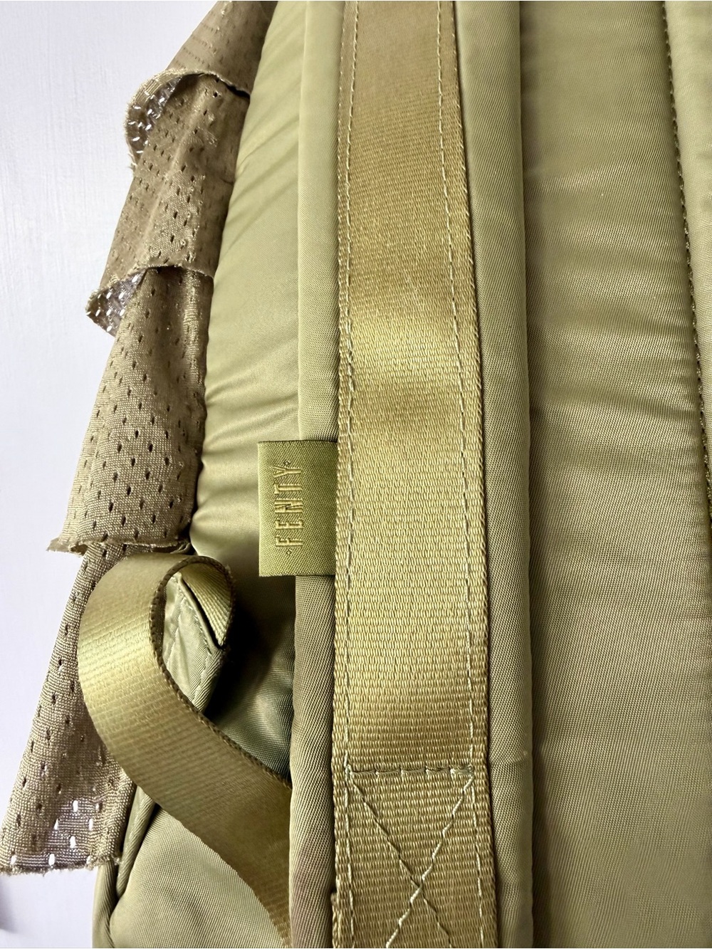 Fenty x Puma Rihanna Ruffle Mesh Backpack Olive Green - Picture 15 of 16